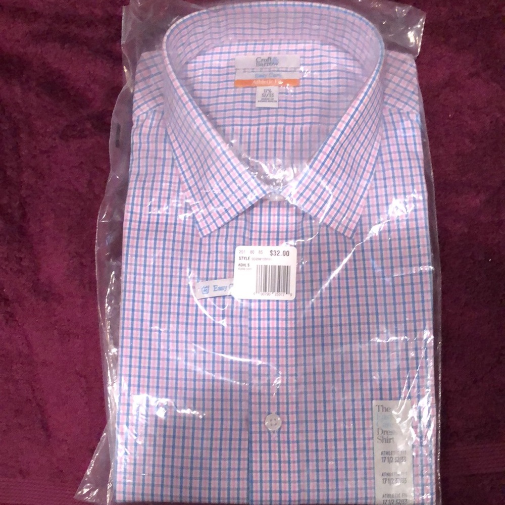 Croft & Barrow Easy Care Athletic Fit Multi Check Blue/Pink Size  17.5 32/33